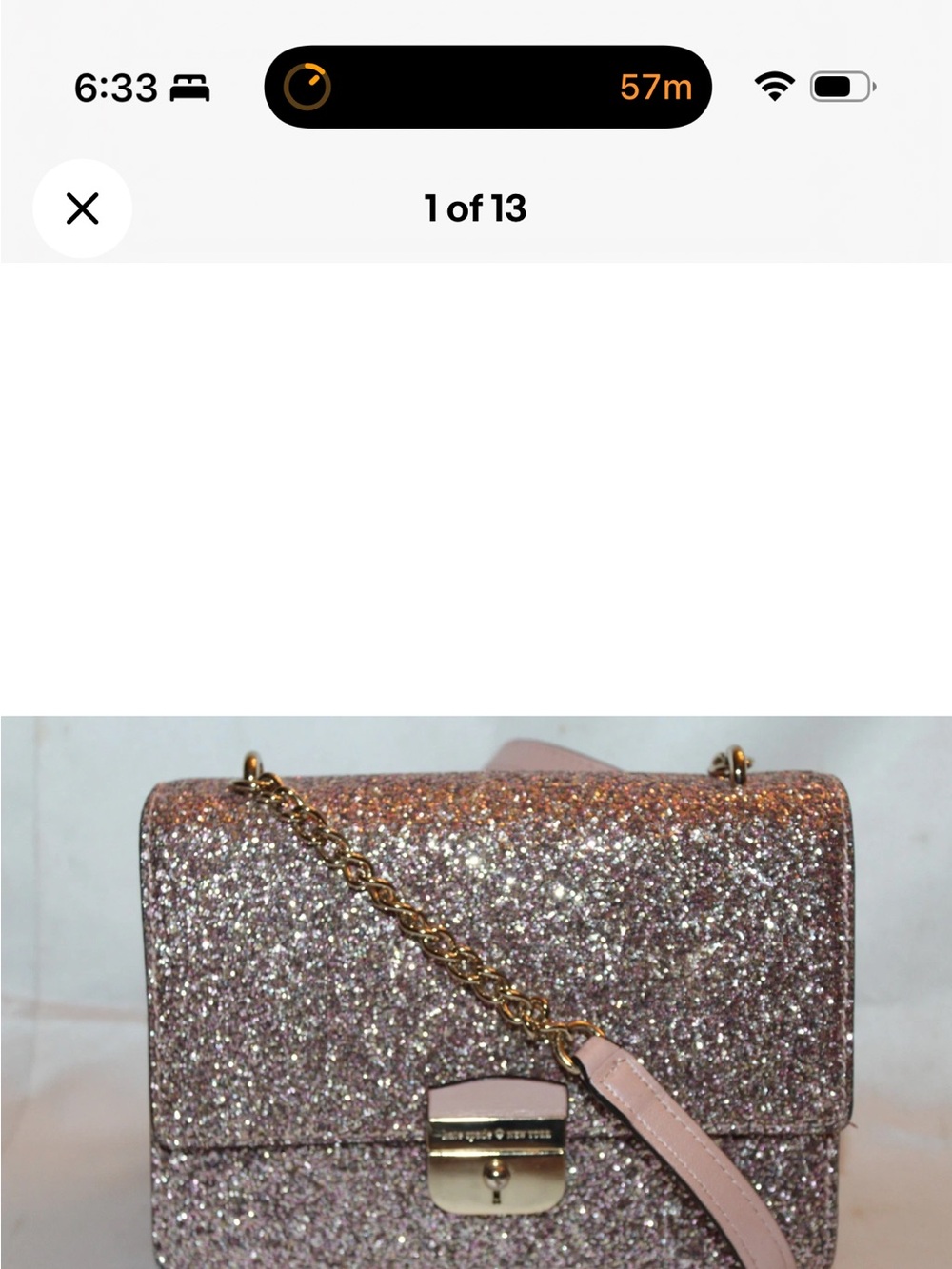 kate spade pink glitter crossbody with gold chain